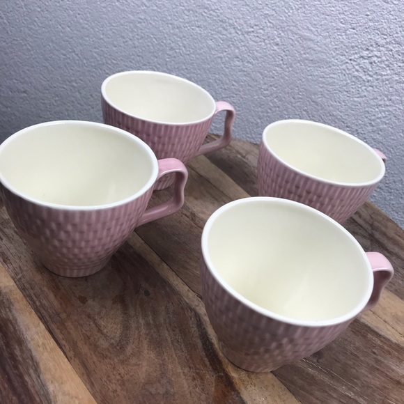 Vintage l 50s Red Wing Capistrano Mid-Century Pink Textured Basket Weave Tea Cup - Picture 5 of 14